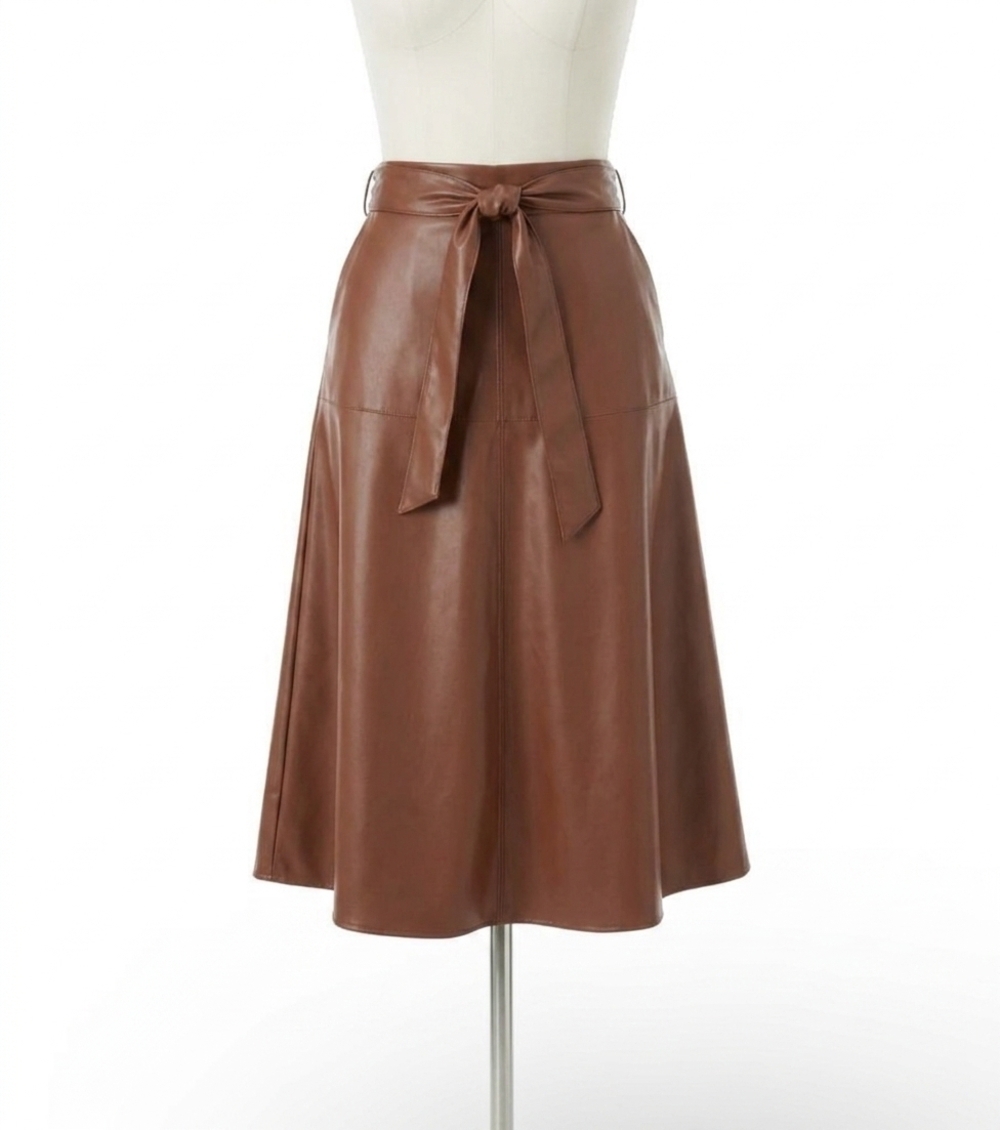NEW JADE pleather midi skirt in brown